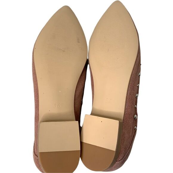 𝅺BRUSQUE ‘Dani’ Pointed Toe Genuine Suede Studded Flat in Light Pink Sz 36 - Picture 8 of 11